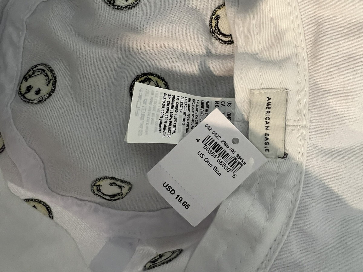 Bucket Hat White With Smiley Face American Eagle Amy Yang Smiley Face Golf Bucket Hat – Script Hats main image 3