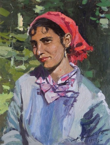 Alfejs Bromults Gypsy Woman 1959 Oil on Cardboard  Modernist style 48x37 cm - Afbeelding 1 van 6