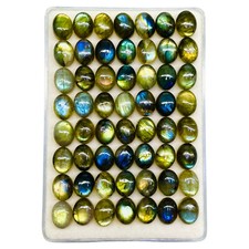 50 Pcs Natural Labradorite 9x7mm Oval Flashy Loose Untreated Cabochon Gemstones