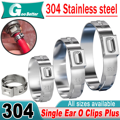 Single Ear O Clips Plus 304 Stainless Steel Air Water Pipe Hose Clamps All sizes