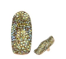 Green AB Rhinestone Stretch Ring with Gold Accents 150 GRB