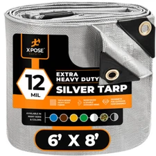 Heavy Duty Silver Poly Tarp 6' X 8' Extra Thick 12 Mil Polyethylene