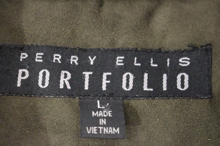 PERRY ELLIS Portfolio Green/Brown Faux Leather BOMBER Jacket Mens Size L-B101 - Image 4 of 4