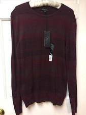Marc Anthony Sweater Cashmere Cotton Blend Mens Crew Burgundy Stripe Size -L
