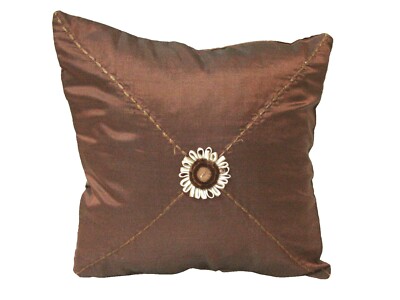 (29848) FUNDA DE COJIN CAMA SOFA CUADRADA PEQUEÑA MARRON FLOR PETALOS RELIEVE