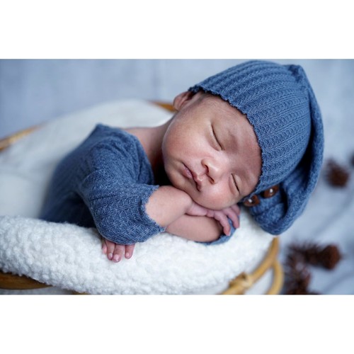 Newborn Boy Outfit Photography Baby Infant Photo Prop Sleeping Hat + Suit 2 Pcs - 第 7/12 張圖片