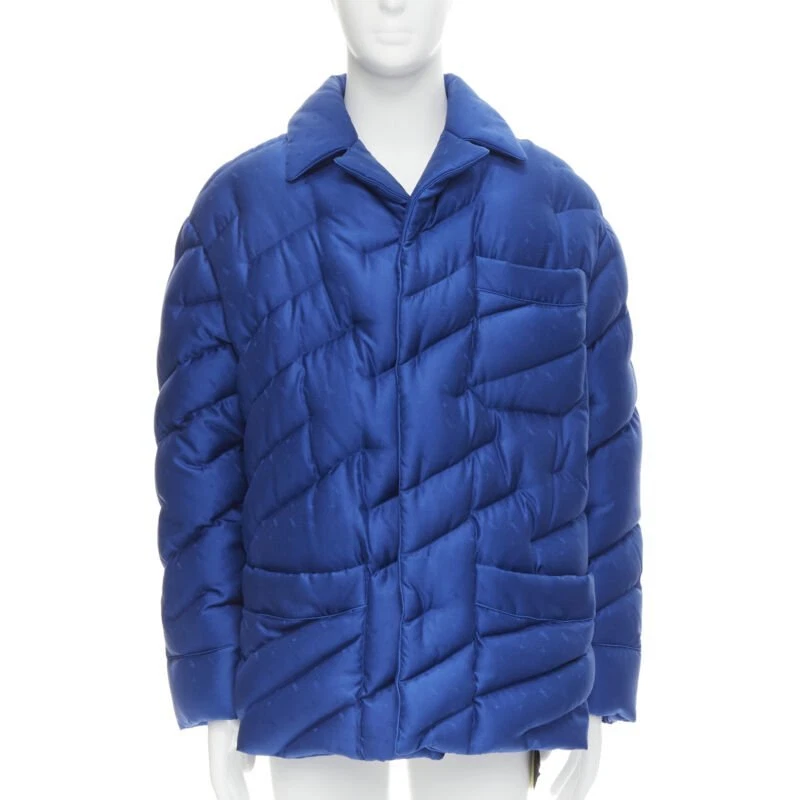 Runway FENDI 2021 Runway 100% seta blu logo piumino d'oca puffer jacket IT48 M