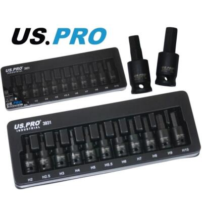 US PRO Impact Sechskant Bit Steckschlüssel 3/8'' Antrieb H2 - H10 11 Stck. Europäischer Inbusschlüssel 3931