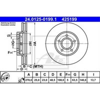 Ate 2X Bremsscheibe Vorne 2780 BelüFtet FüR Ford C-Max Ii DXA/CB7 24.0125-0199.1