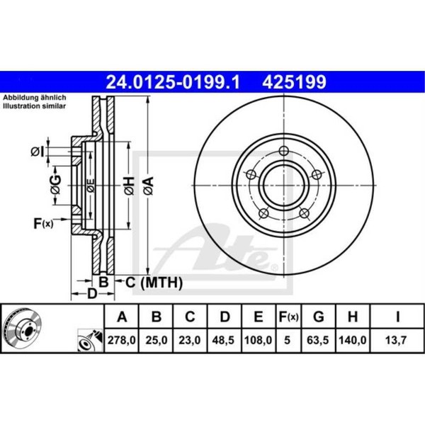Ate 2X Bremsscheibe Vorne 2780 BelüFtet FüR Ford C-Max Ii DXA/CB7 24.0125-0199.1-image