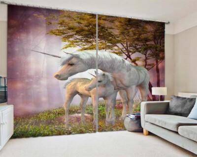 White Mare Nice Tree 3D Curtain Blockout Photo Printing Curtains Drape Fabric