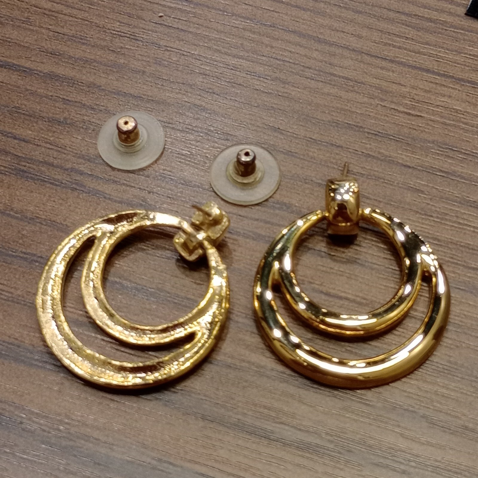 Earrings Double Circle Loop Door Knocker Gold Ton… - image 6