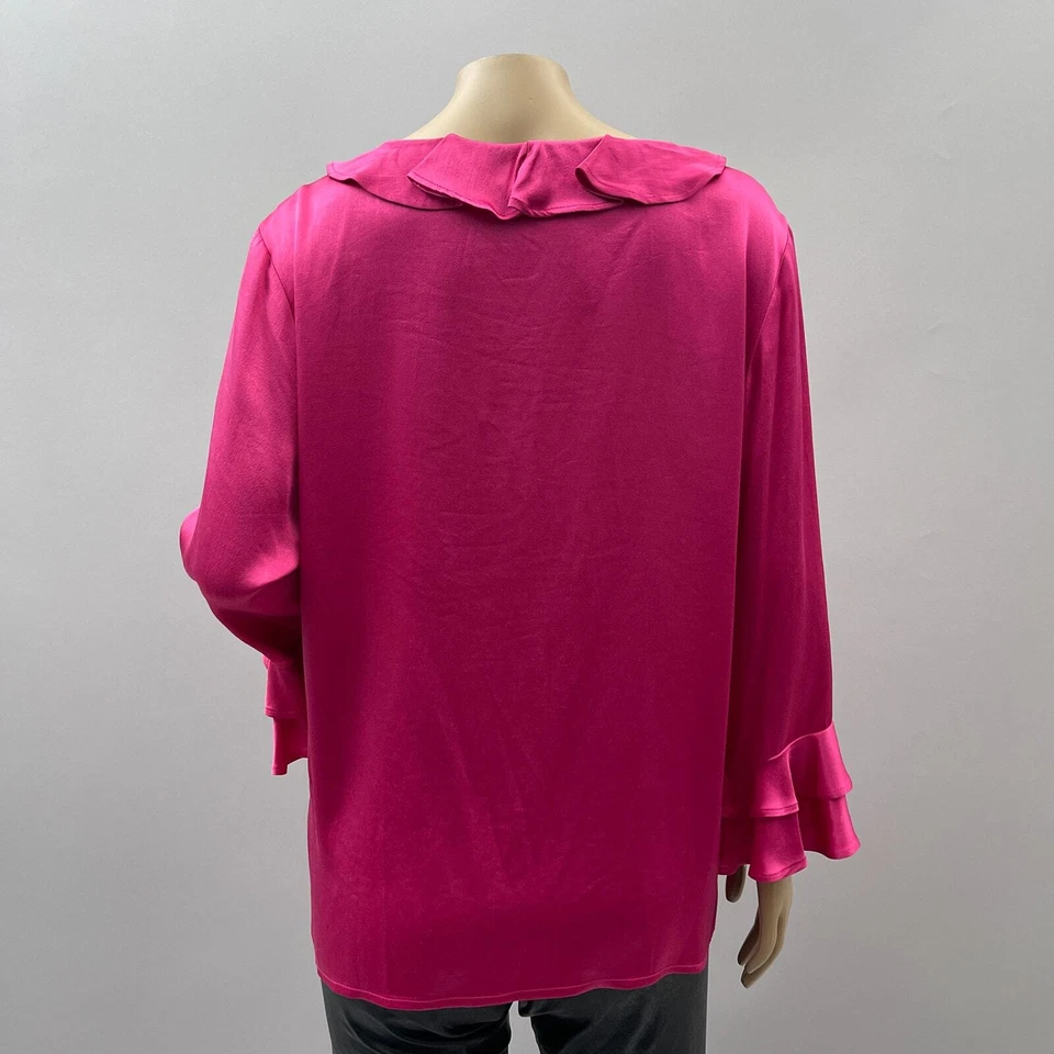 Top Mujer Mexx De Colección Años 90 L Rosa Satén Cuello Atado Manga Campana Volantes Y2K Barbiecore Foto 4 de 4