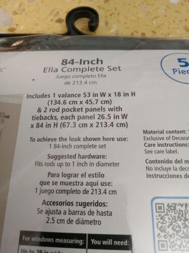New 84” Ella/Taupe Curtains Valance And Panels 5 Piece Includes 2 Ties (BB) - Picture 6 of 6