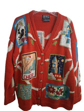 VTG. BEREK 1994 Christmas Sweater/ Cardigan SZ.L Handknitted C/D Cheer/Santa