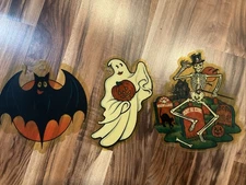 Vtg 1990 Prismatix Halloween Suction Cup Window Decorations Ghost, Skeleton, Bat