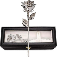Real Rose Dipped in Platinum, Handcrafted Preserved Rose in Luxury Leather Displ