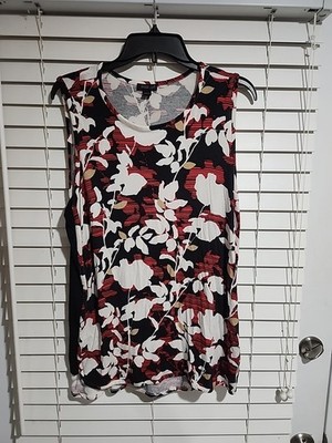 Jjill Wearever Collection Womens Red Floral Tank Top Size Large Nwot 