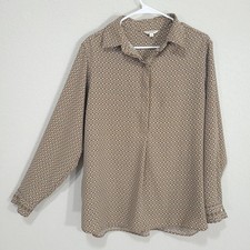 Max Studio Long Blouse Womens Large Geometric Print Casual Office Modern Classic