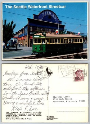 Vintage Seattle Waterfront Streetcar Pier 59 Postcard 1990 Posted