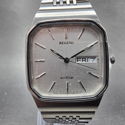 Citizen Reguno Tank Watch Men 30mm Silver Dial Steel Daydate 5500-S036020 NewBat