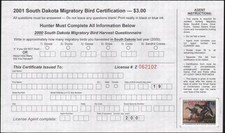 US state revenue-South Dakota MNH 2001 duck stamp with certification