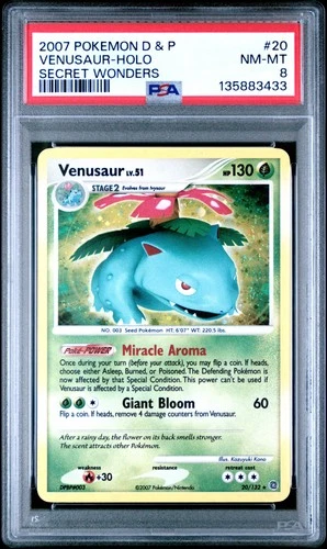 2007 POKEMON DIAMOND & PEARL SECRET WONDERS #20 VENUSAUR-HOLO PSA 8
