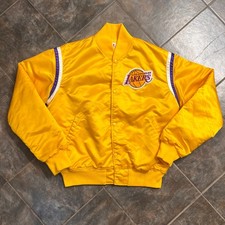 Los Angeles Lakers Vintage Starter Satin Bomber Jacket Gold Yellow L NBA Grail