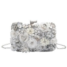Floral Evening Bag for Women Beaded Clutch Purse with Sequins Rhinestone We...