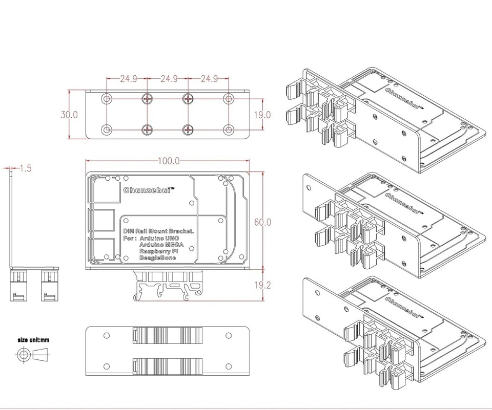 DIN Rail Mount Bracket for Raspberry Pi 2 3 B B+ ZERO Arduino UNO MEGA - Image 3 of 4