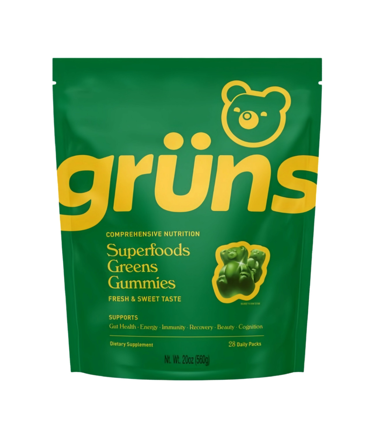 Gruns Adults Super Greens Gummies, Multivitamin Superfood Gummy Bears