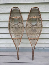 BEAUTIFUL Old Indian Style Wooden Vintage Square Top Snowshoes  38" x 11"