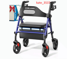 Foldable Rollator Walkers with Seat for Seniors, 8'' Big Wheels, 350 lb. Weight