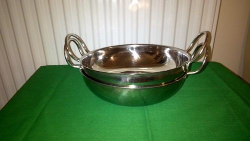 TWO BALTI KARAHI CURRY SERVING DEEP DISHES STAINLESS STEEL WITH HANDLES - Picture 12 of 12