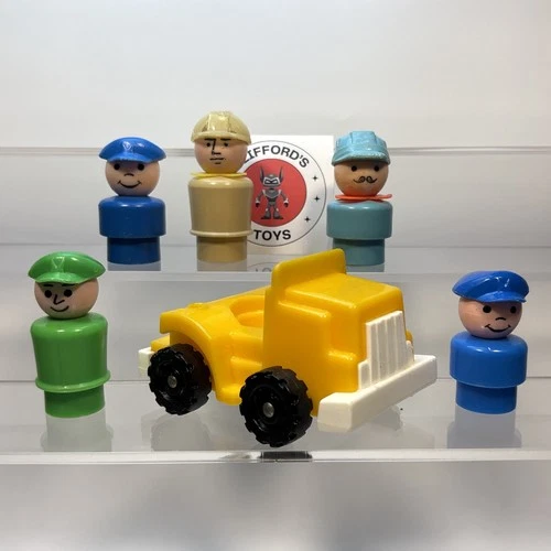 Vintage Fisher Price Little People Plastic Figure Lot 6 Construction Conductor