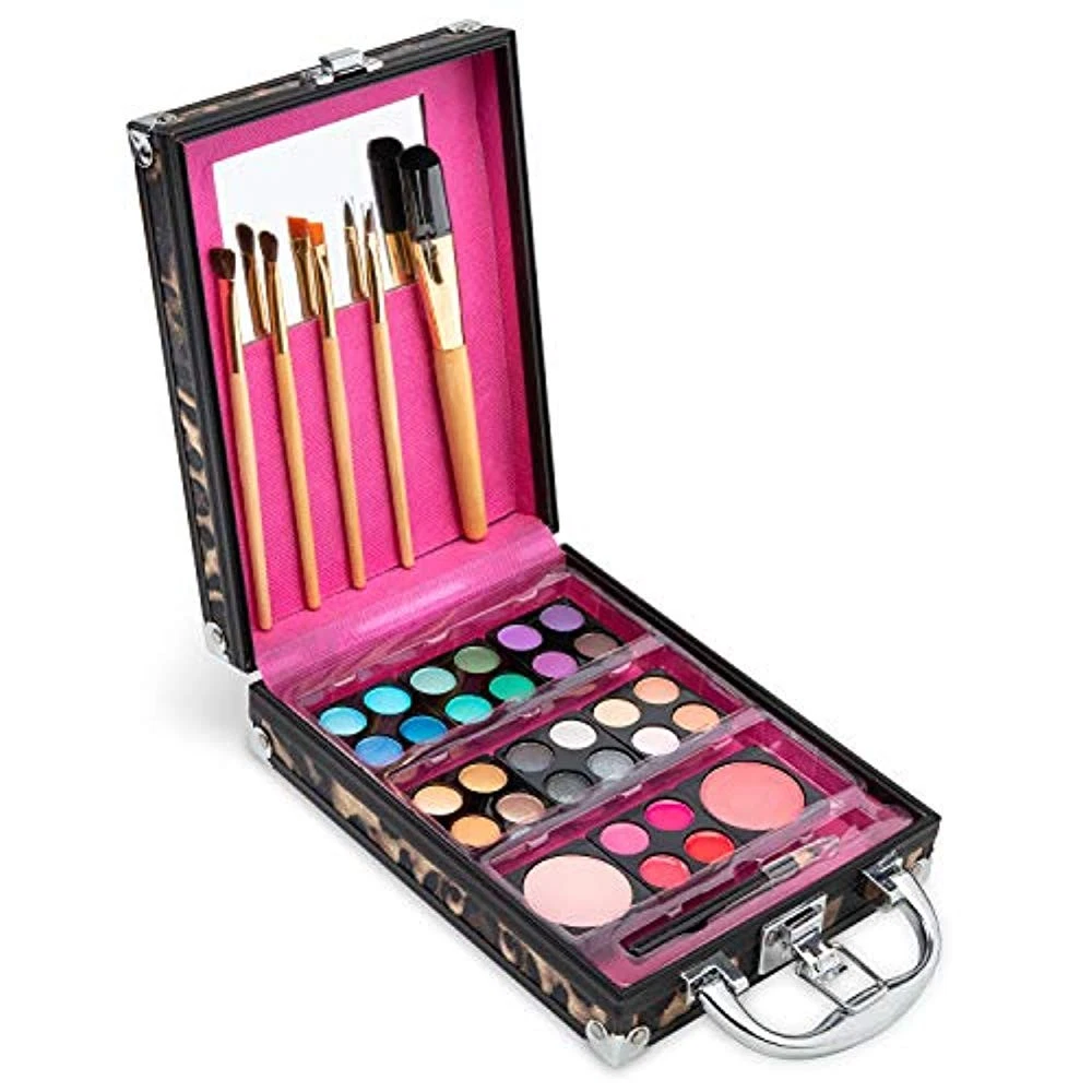 Vokai Makeup Kit Gift Set - Leopard Print Travel Case Eye Shadows, Lip Glosses