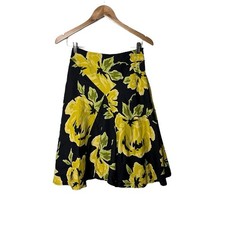 Y2K Cache Yellow Black Silk Cotton Floral Skirt 4