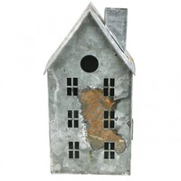 Windlicht Haus Metall Shabby Chic Weiß Rost Romantische Dekoration