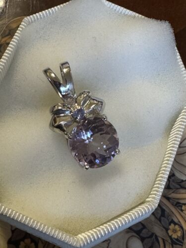 Gems Tv Dusky Pink Rose De France Amethyst & Tanzanite 9k White Gold Pendant - 第 2/13 張圖片