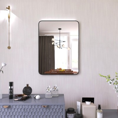 24''*32''Rectangular Modern Aluminum Frame Wall Mirror for Bathroom Washroom Black