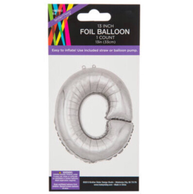 BRAND NEW 13in O Silver Foil Letter Balloon Mylar Number Zero Party Supplies