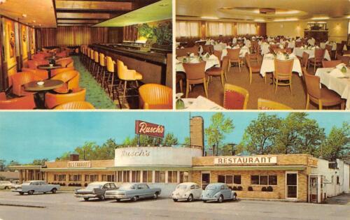 Dunkirk, NY New York  RUSCH'S RESTAURANT 50's Cars~2 VW Bugs ROADSIDE Postcard - Picture 1 of 2