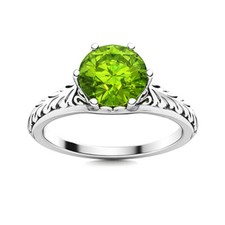 Six Prong Set 5MM Round Shape Natural Peridot Celtic Design Solitaire Women Ring