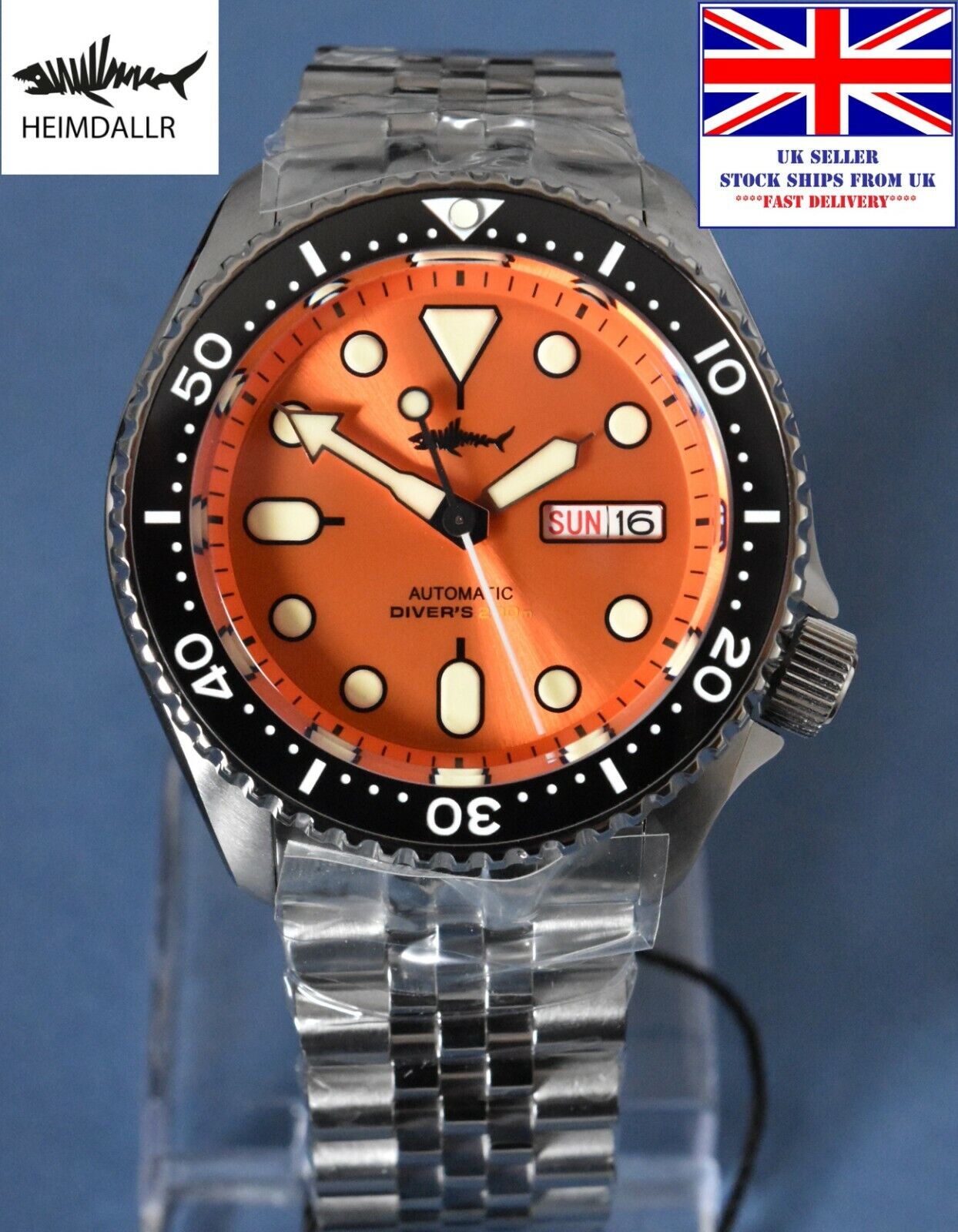 HEIMDALLR Sharkey ORANGE SKX Dive Watch, Sunburst Dial, 200m, Seiko NH36 Auto