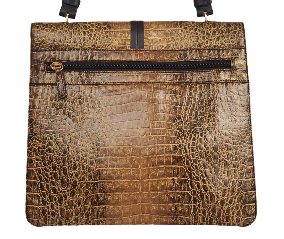 Bolsa de mão feminina GENNY Itália couro crocodilo em relevo marrom bronze - Imagem 4 de 4