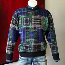 GIANNI VERSACE wool sweater Assorted Scottish Tartans pattern size 52 from 1987