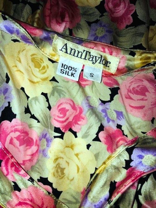 Robe Ann Taylor En Soie 100% - Imprimé Floral Noir Et Blanc - Dos Nu Genou - Taille 2 - Occasion