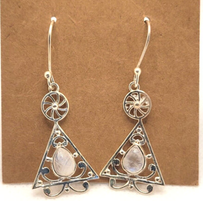 Artisan Crafted Moonstone Tree With Star 925 Sterling Silver Earrings