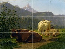 ANIMALS BEFORE MOUNTAIN LANDSCAPE Tile Mural Kitchen Wall Backsplash Art 24x18