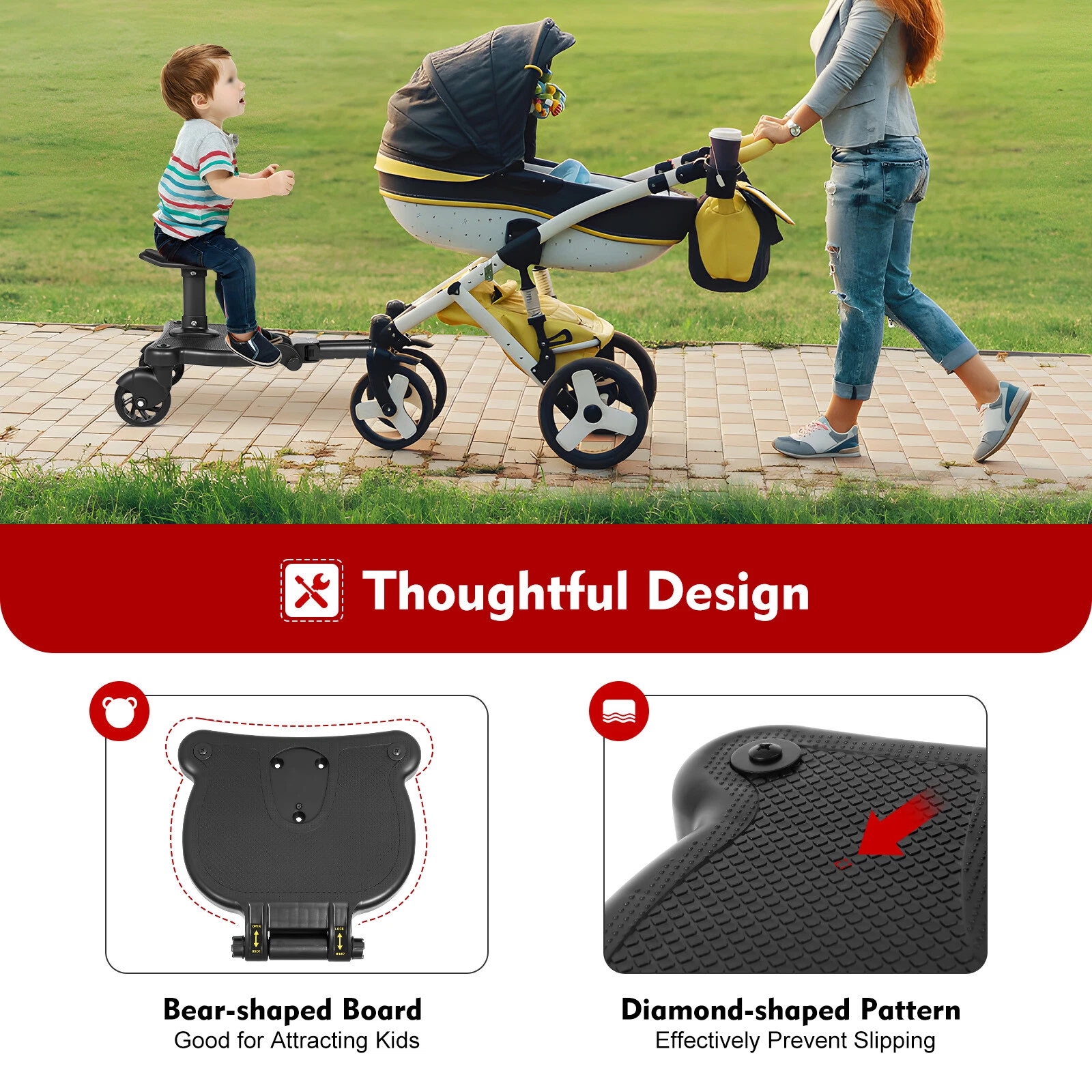 Glider Board Baby Stroller Kid Board Buggy Wheeled Board with Detachable SeatUS